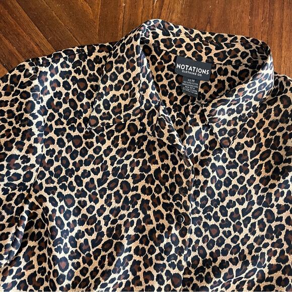 Vintage Notations Leopard Print button front Shirt polyester medium M - Picture 3 of 7